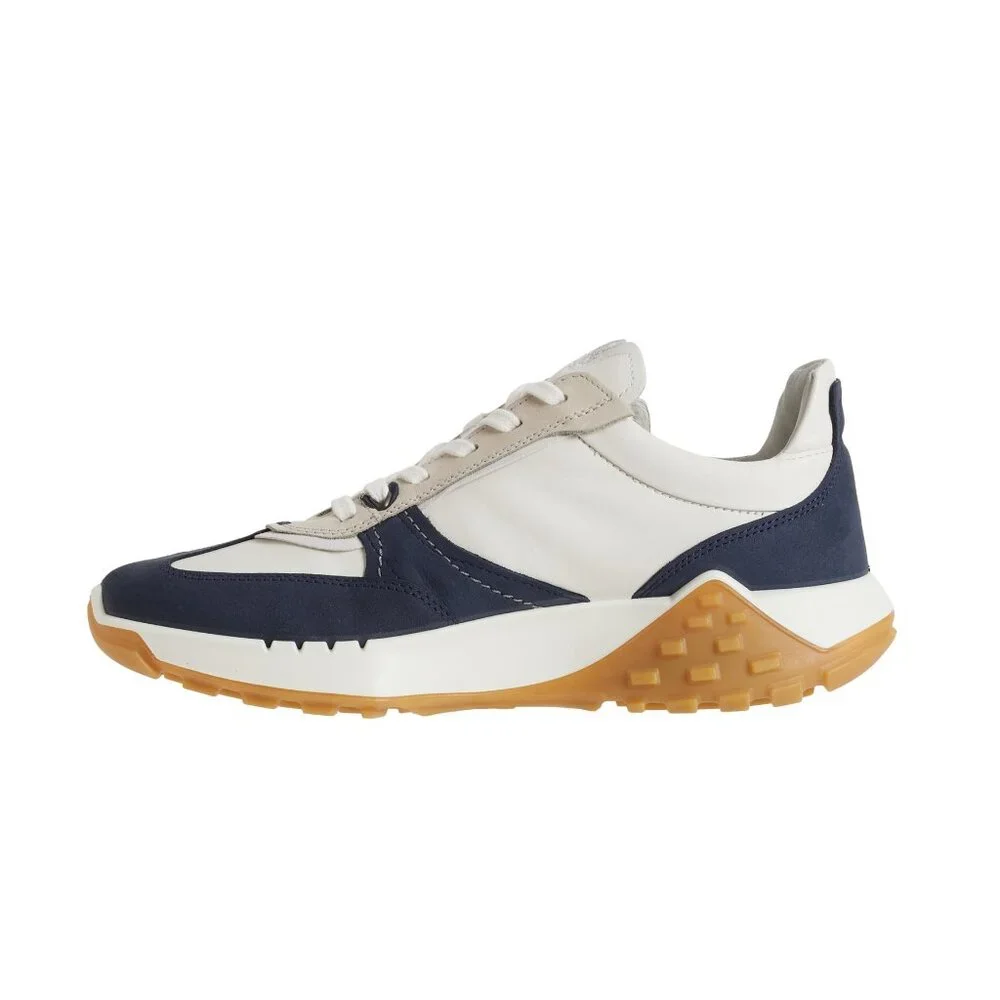 Ecco Retro Lace Sneaker Mens Leather Low Top Shoes Marine White NIB MSRP 240
